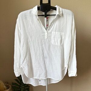 Sundry White Button-Notch Collar Pullover Shirt